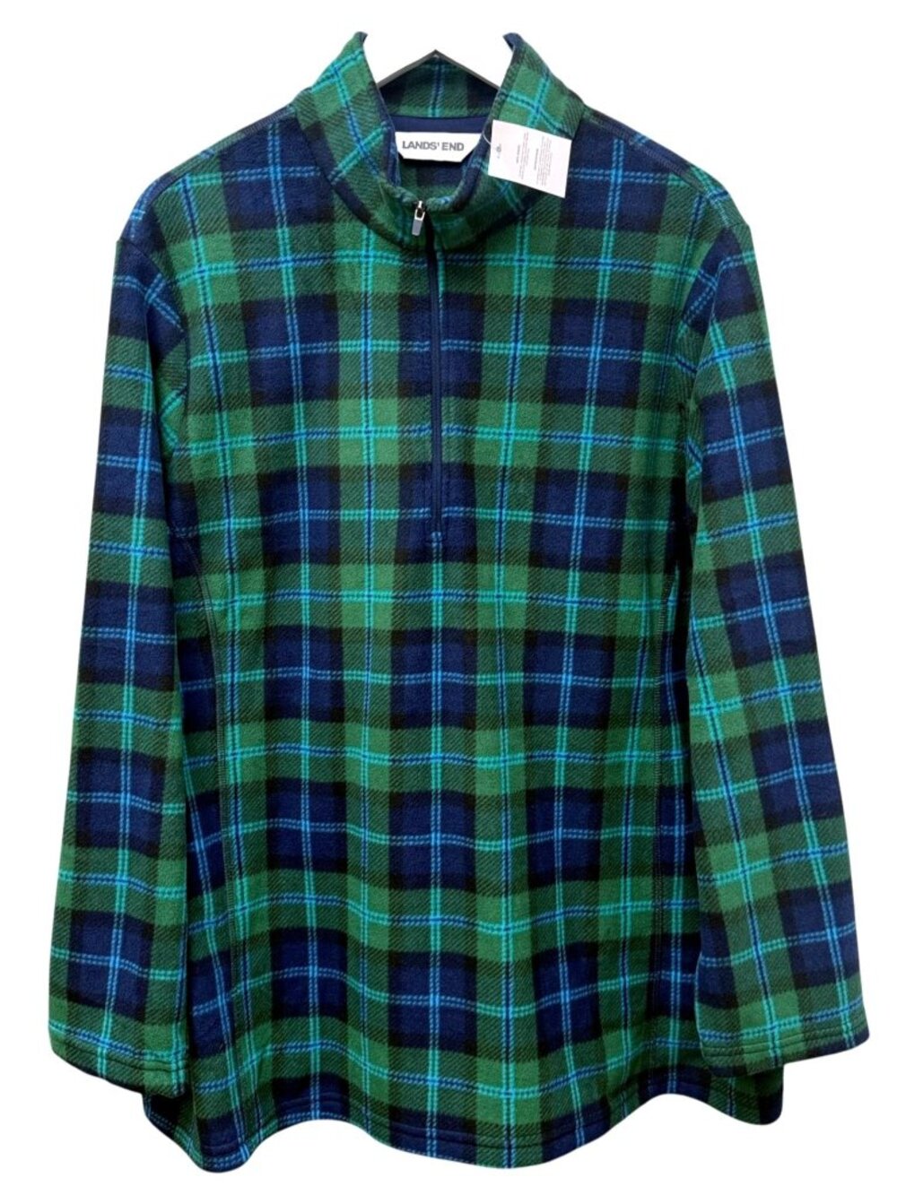 LANDS END Fleece Top Plus Size 2X 20W/22W Black Watch Tartan Plaid 1/2 Zip NEW